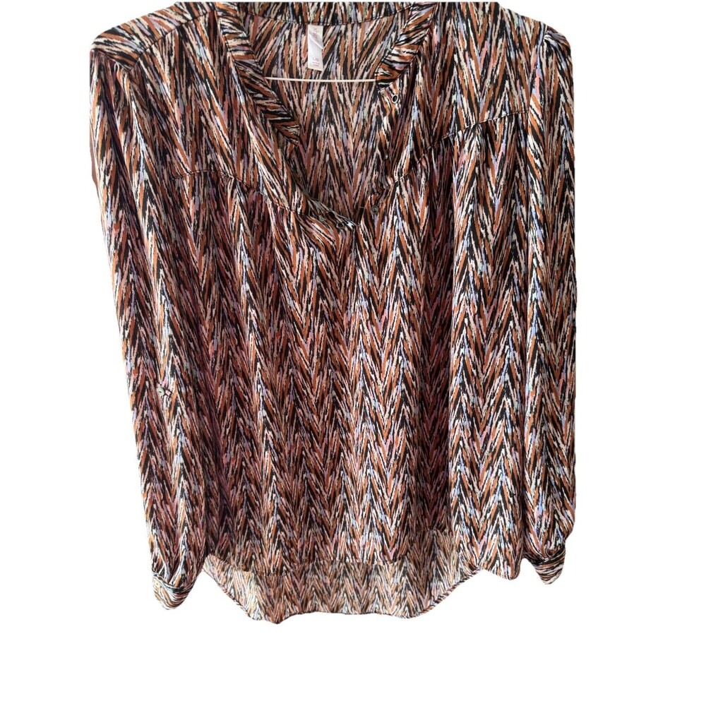 Xhilaration Women's L Popover Blouse Chevron Ikat Tiger Print Boho Long Sleeve